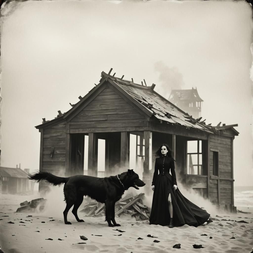 Goth Model in Waves: Black and White Tintype