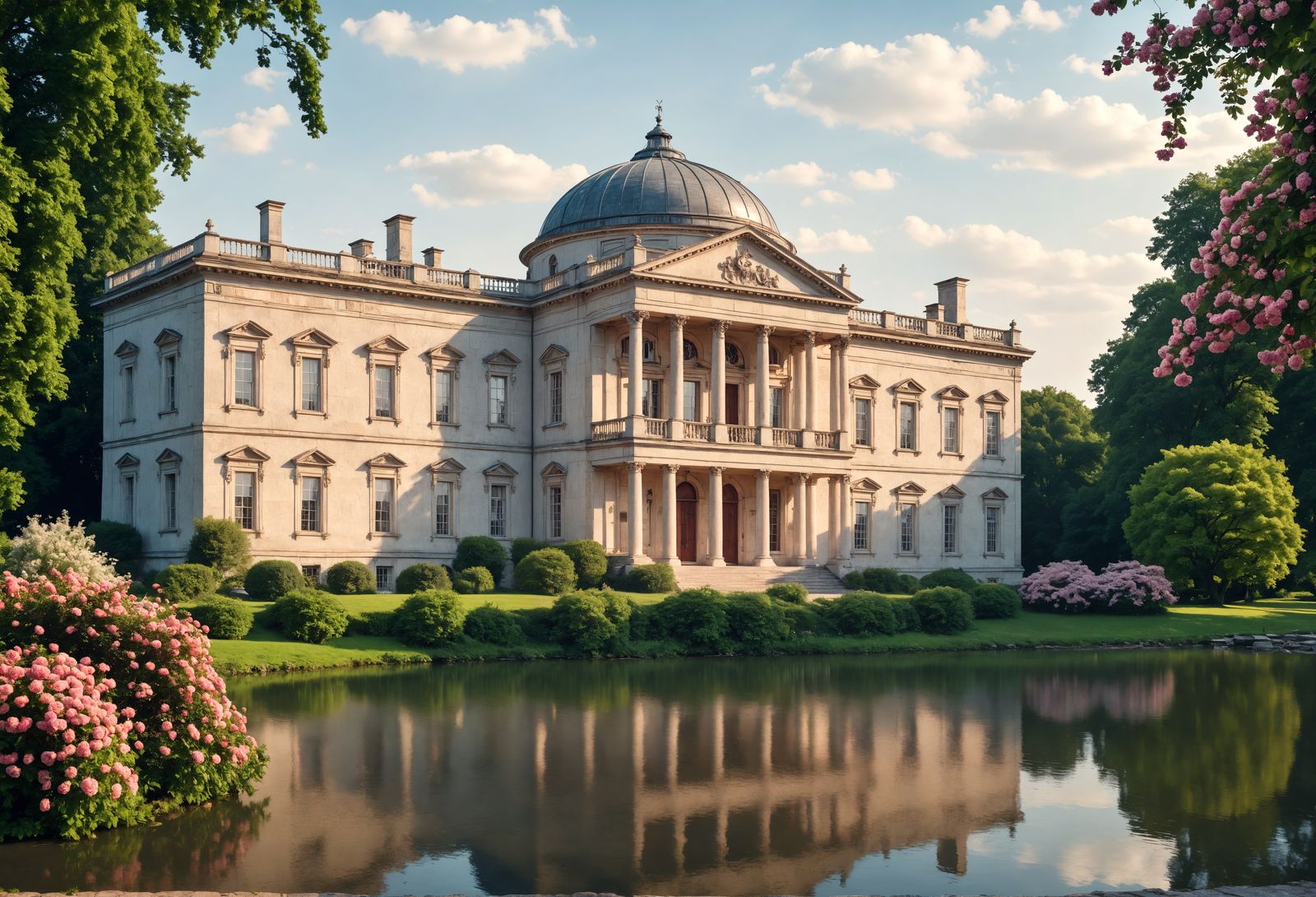 Palladian Mansion by River in Hyperrealistic HDR