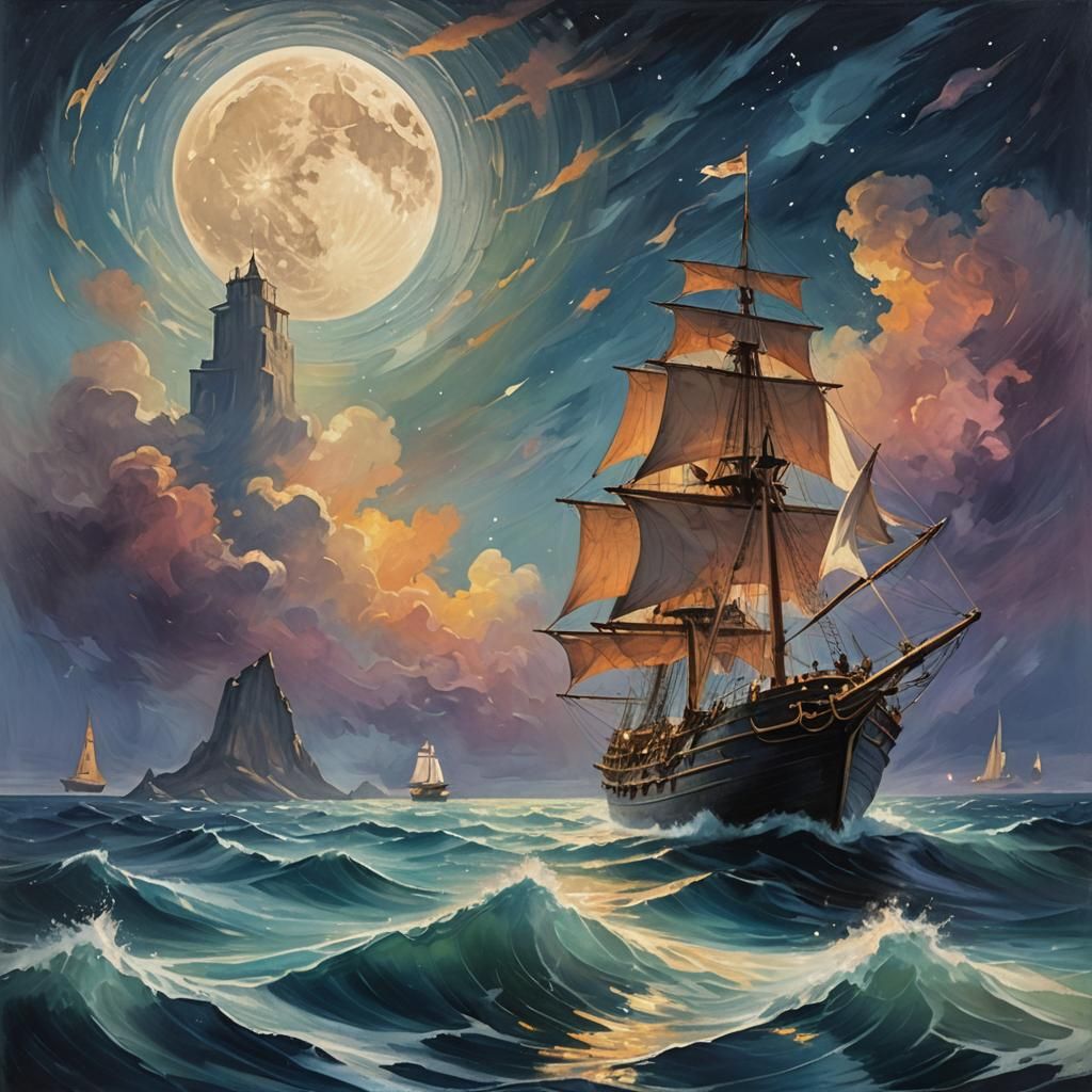 Sailor Under Moonlight: A Fantasy Oil Painting