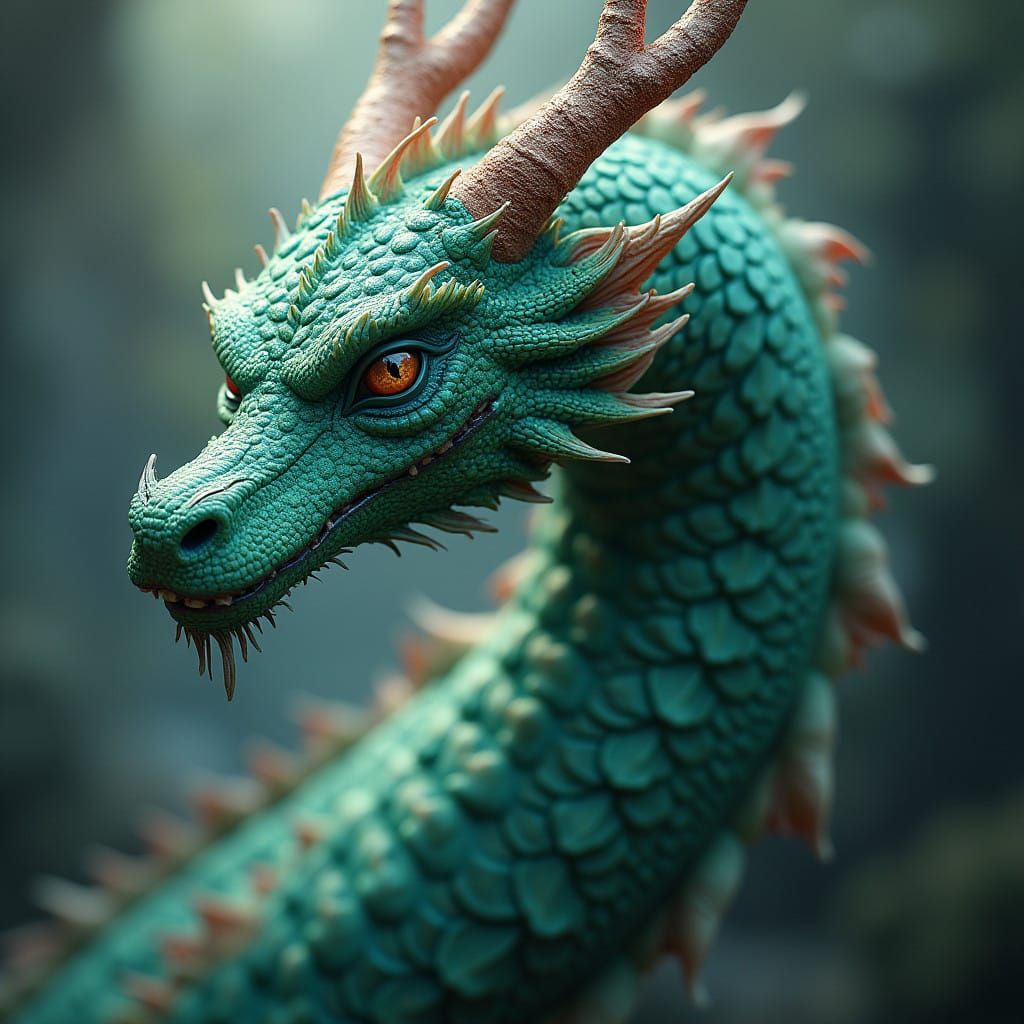 Vibrant Jade Dragon in Fantastical Realm