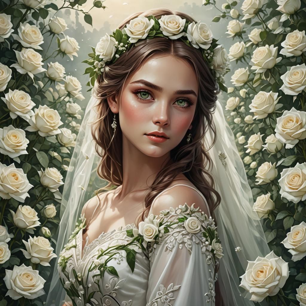 Fantasycore Bride Portrait in Rose Field