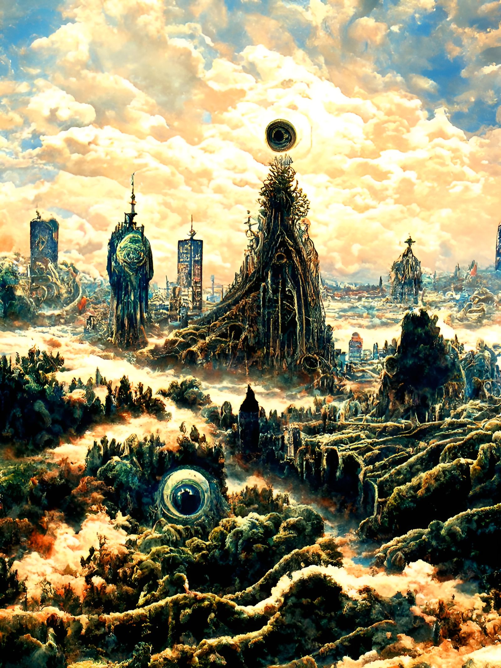 Surreal Cosmic Landscape with All-Seeing Eye