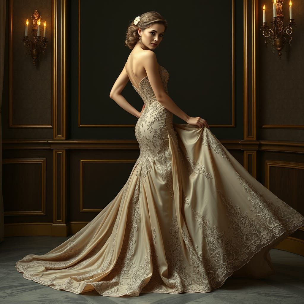 Elegant Woman in Luxurious Evening Gown