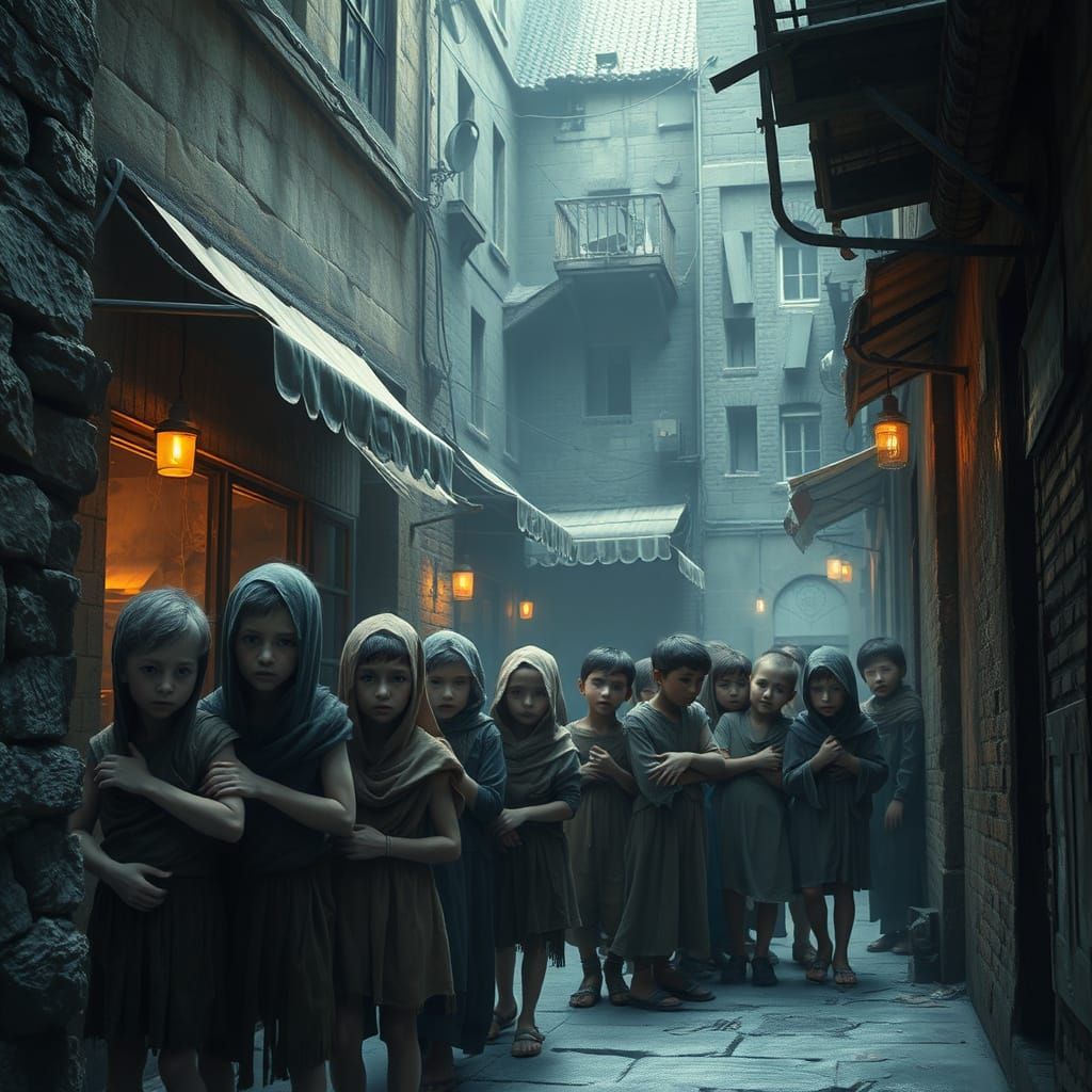 Ethereal Homeless Shelter Scene in High-Fantasy Style