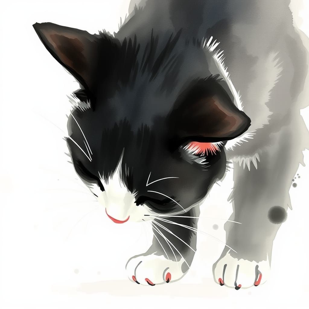 Whimsical Feline Encounter in Pastel Hues