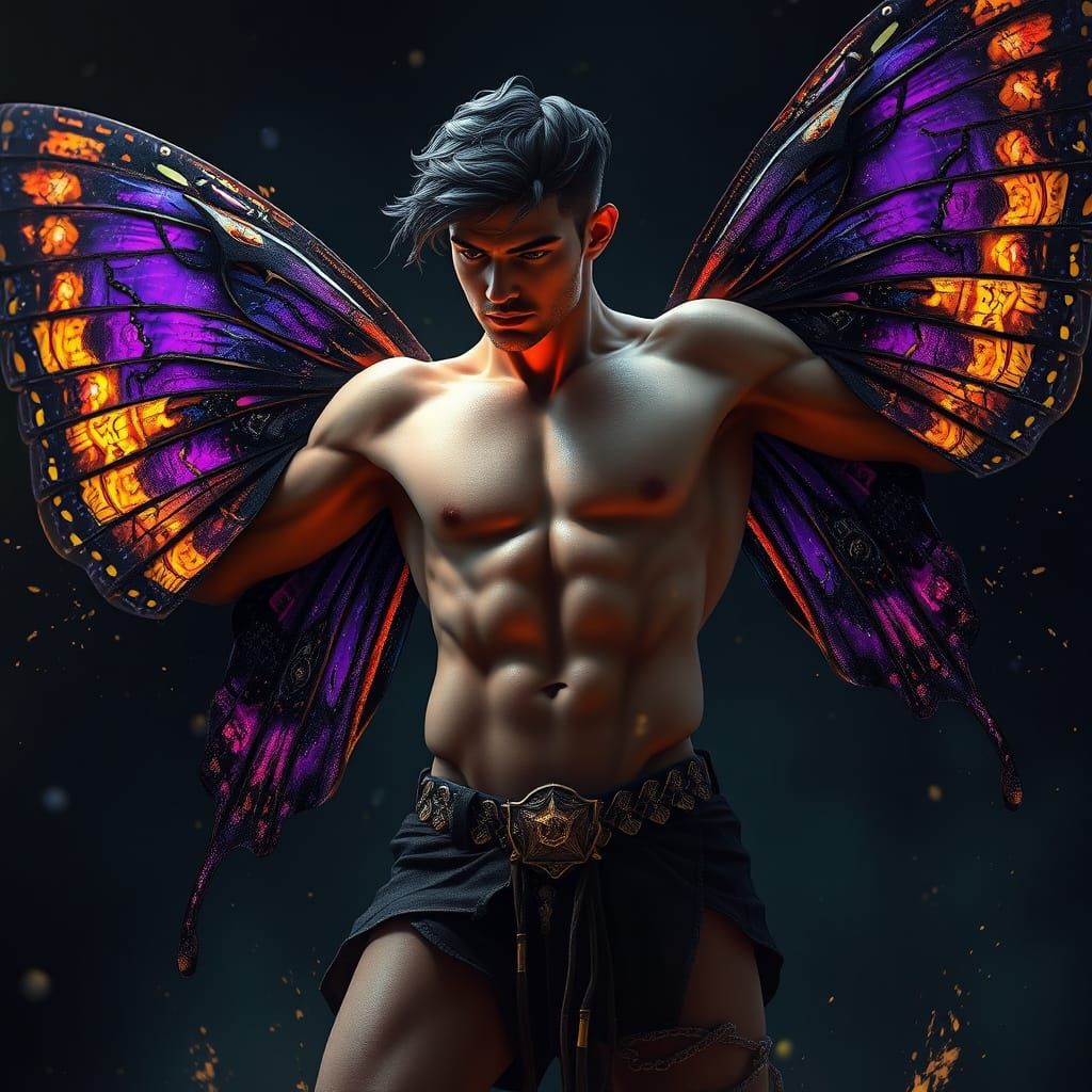 Dark Fantasy Male Butterfly God in Vibrant Hues