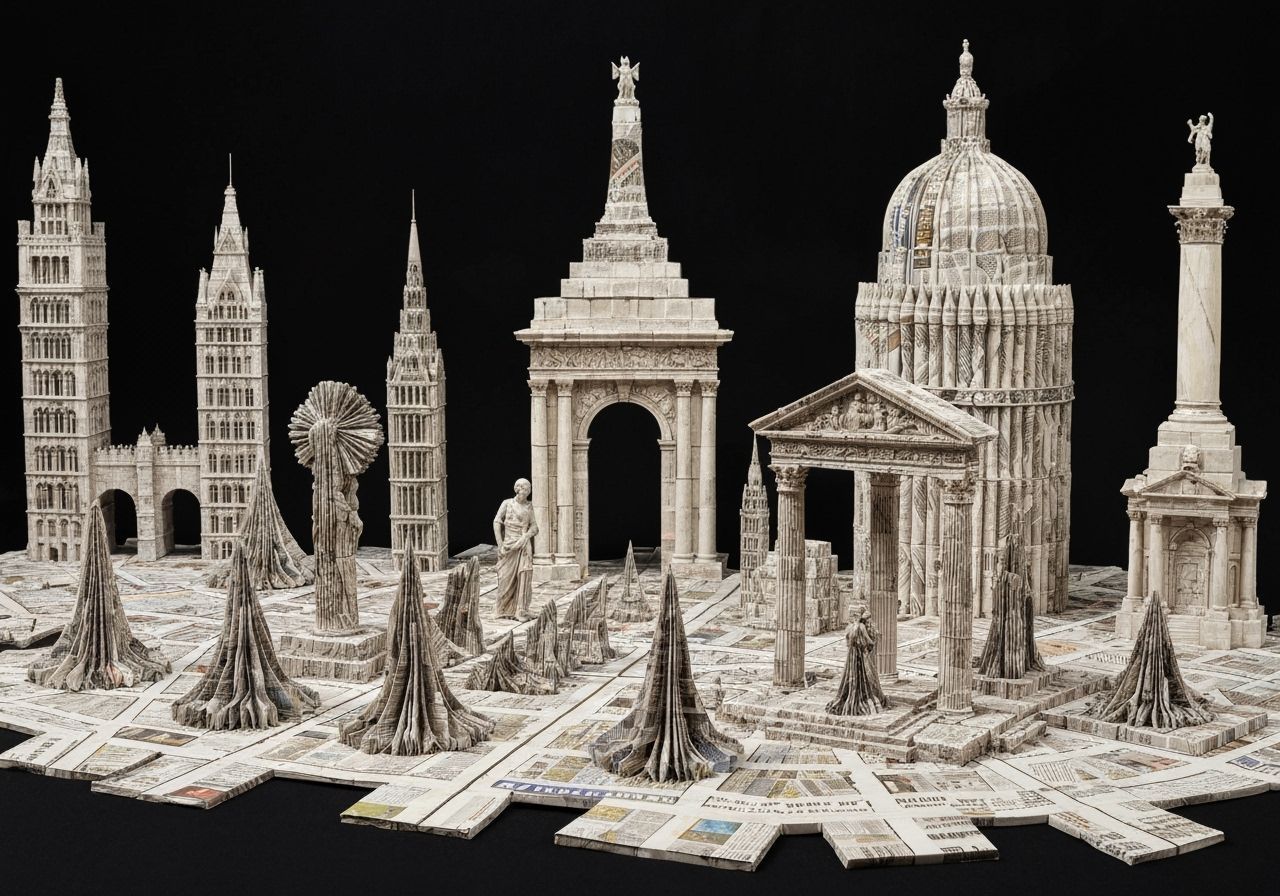 London Landmarks Crafted from Folded Newspapers