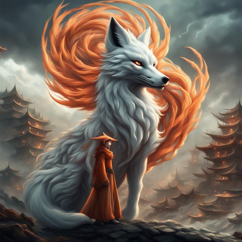 Epic Nine-Tailed Fox Digital Painting
