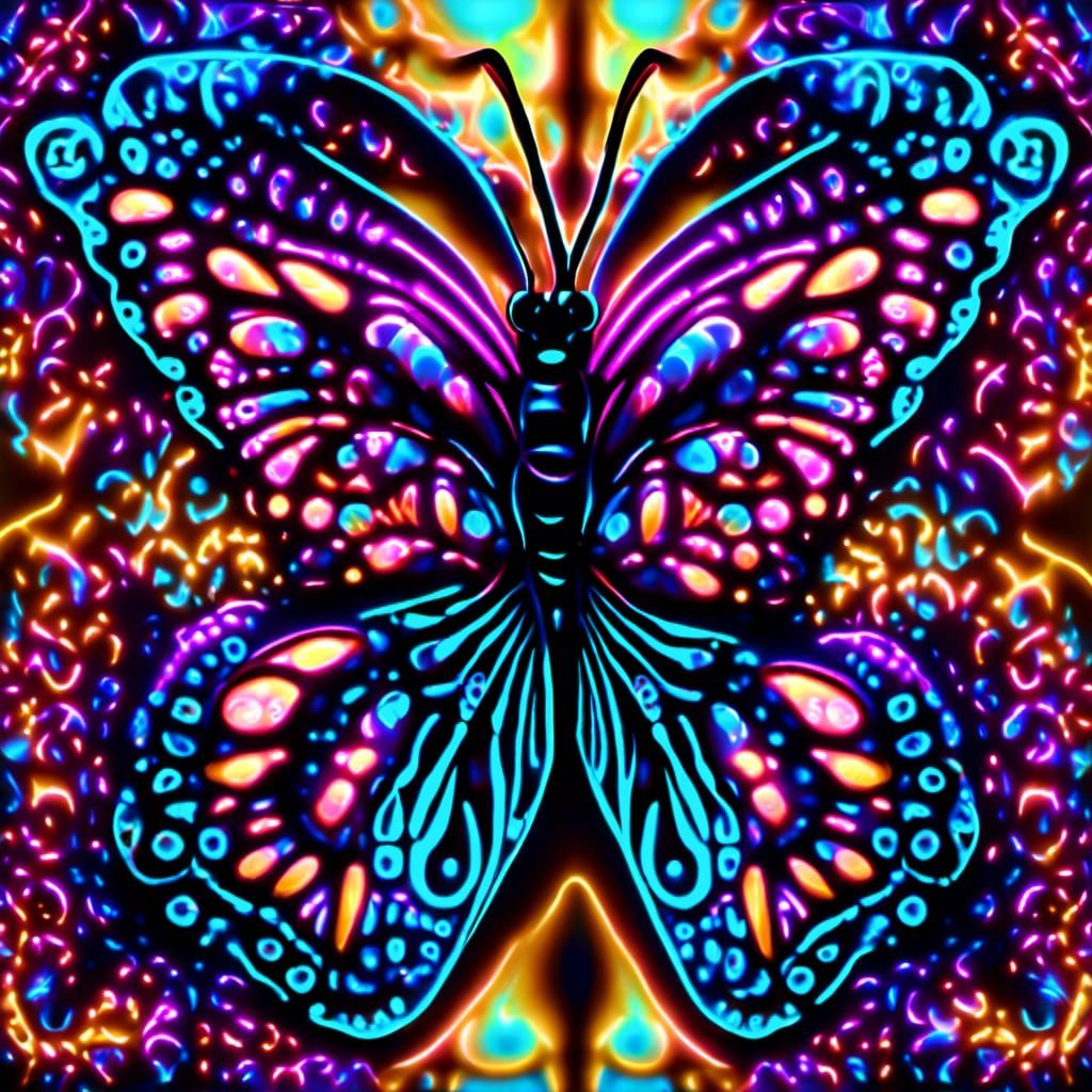 Neon Butterfly in Enchanted Forest