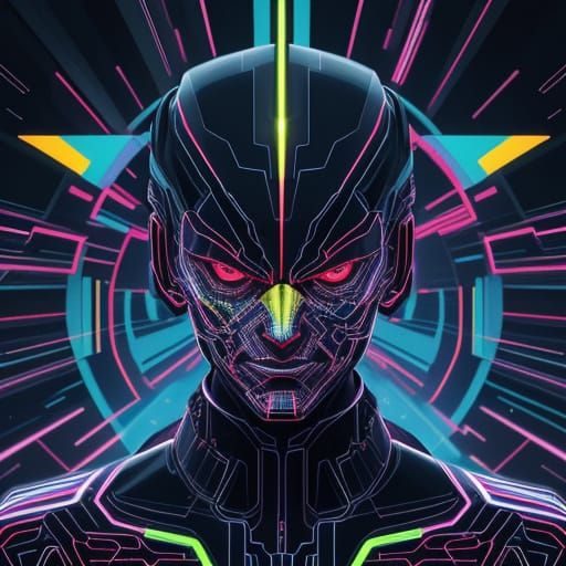 Figure in Digital Wasteland: Geometric Fauvism Art Deco