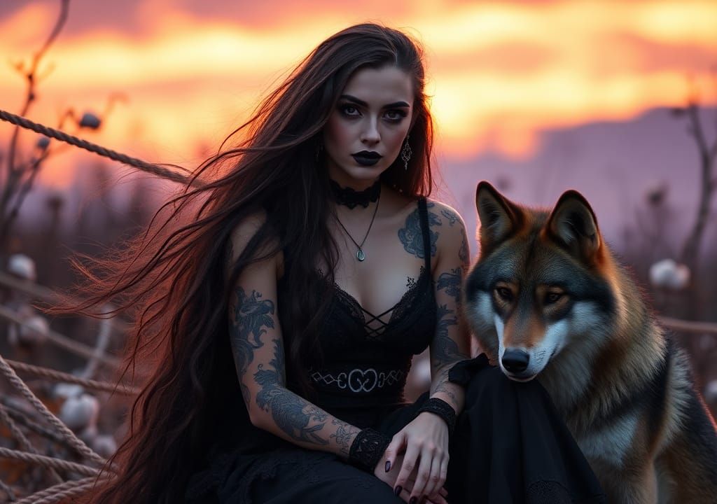 Gothic woman & Wolf