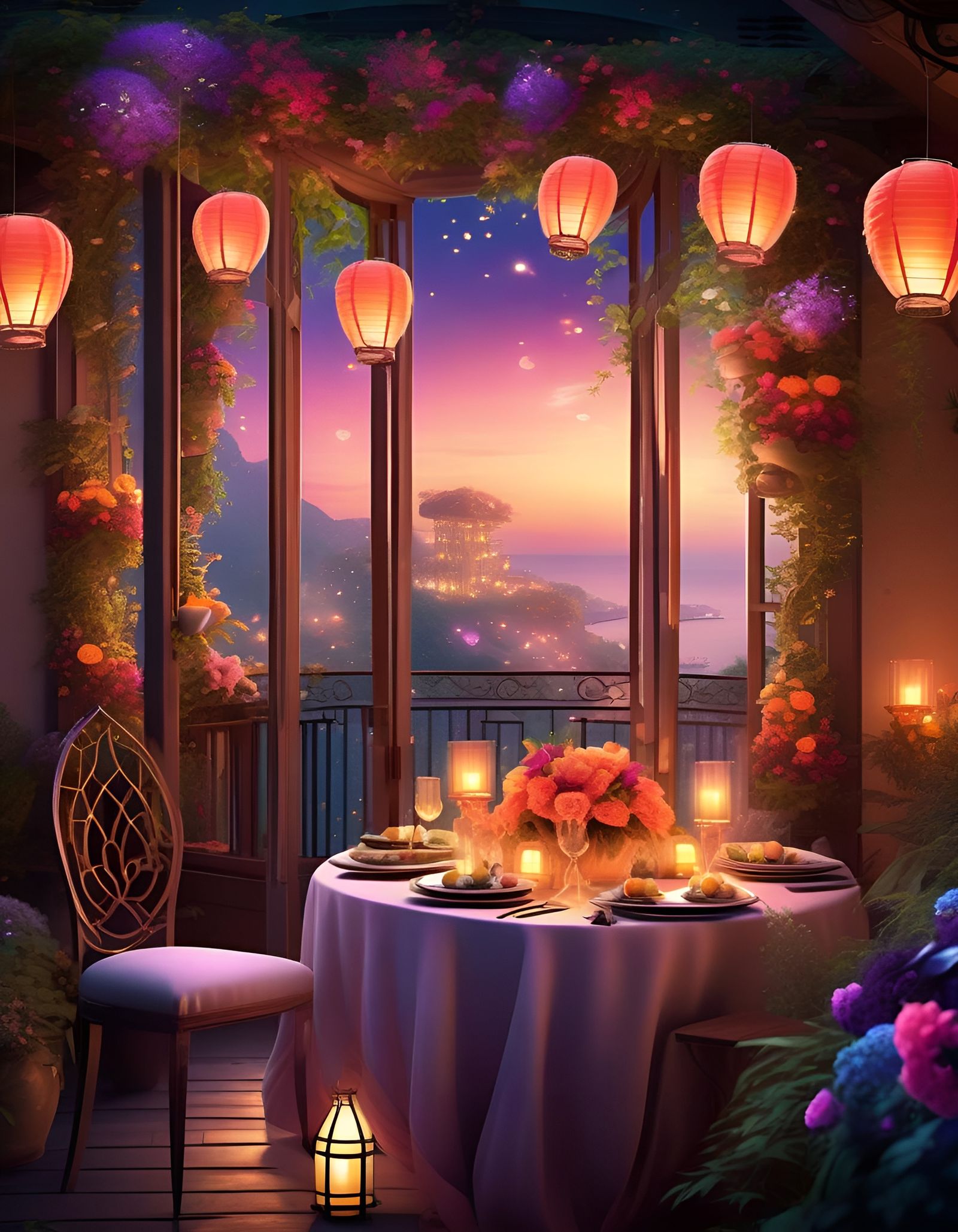 Magical Candlelit Dinner on a Blooming Balcony