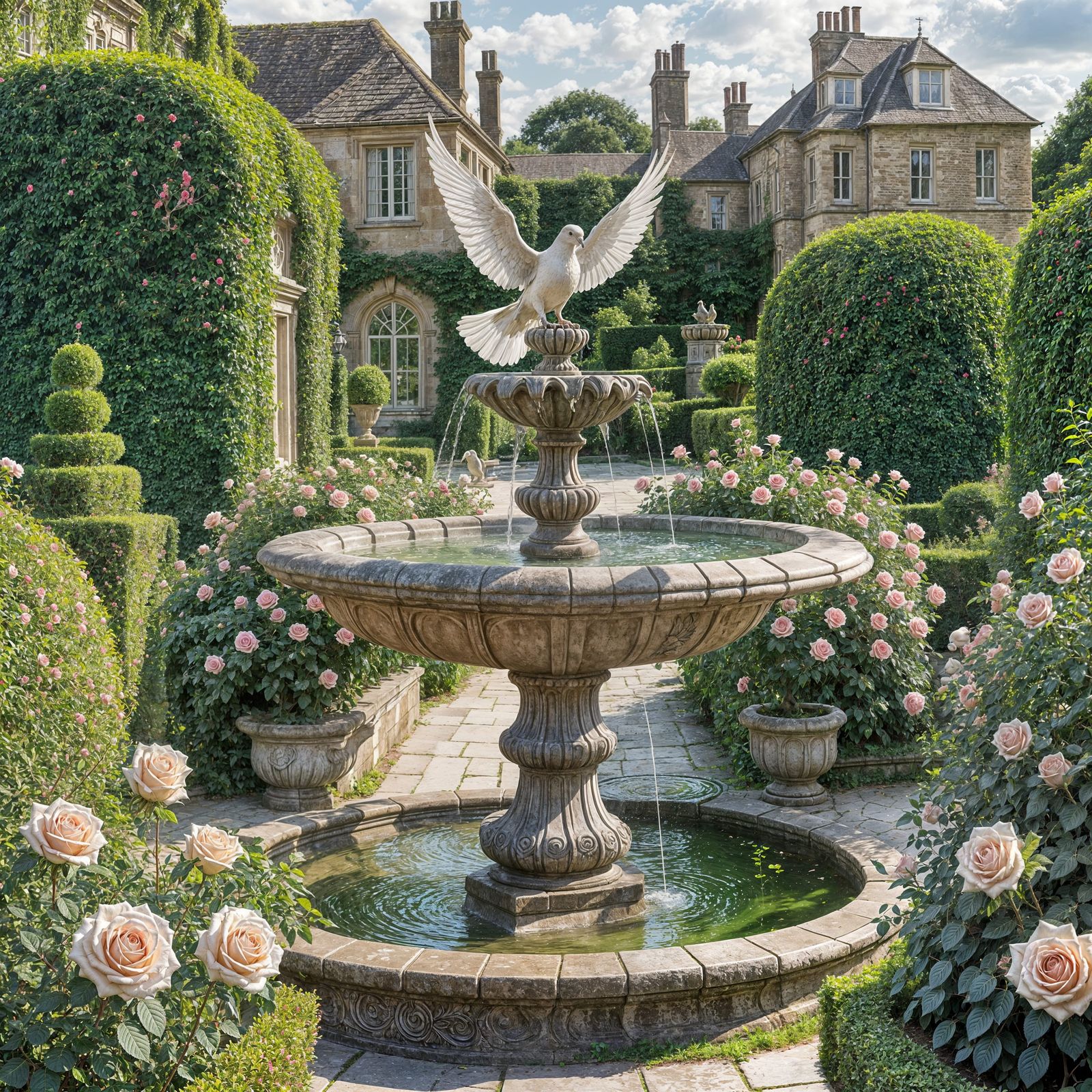 Beautiful Old Fashioned Rose Garden with Dove House