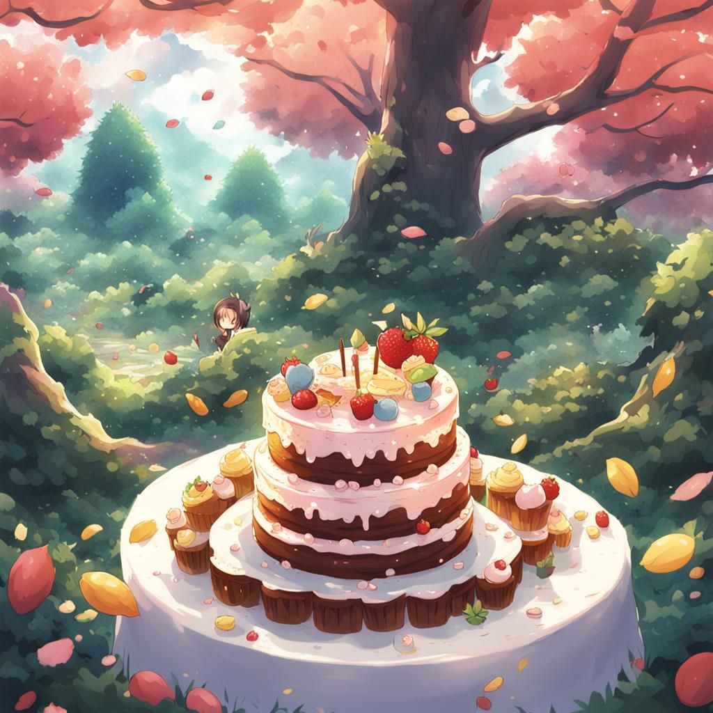 Enchanting Cake Forest in Anime Style