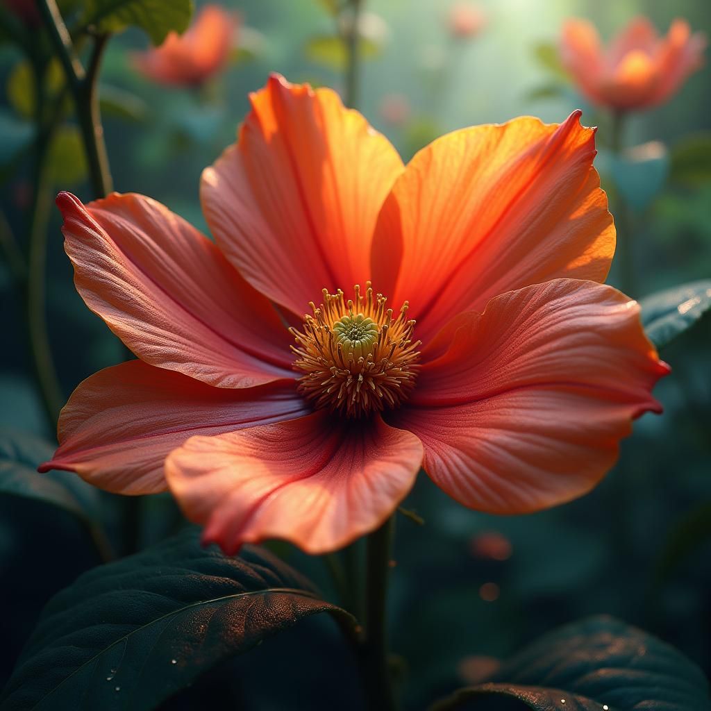 Enchanted Giant Flowers in Mystical Garden