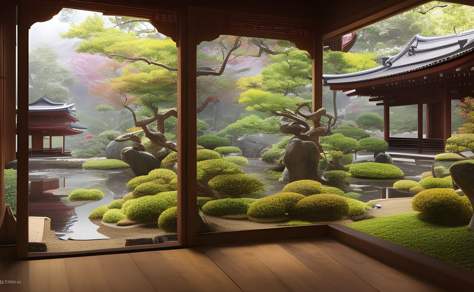 Hyper-Realistic Japanese Garden Digital Illustration