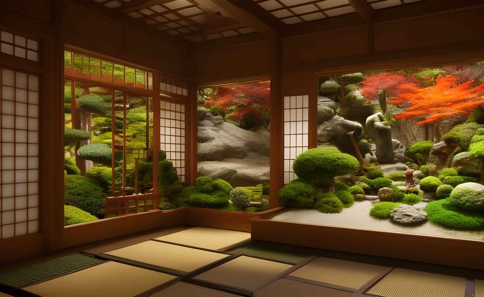 Hyper-Realistic Japanese Garden Digital Illustration