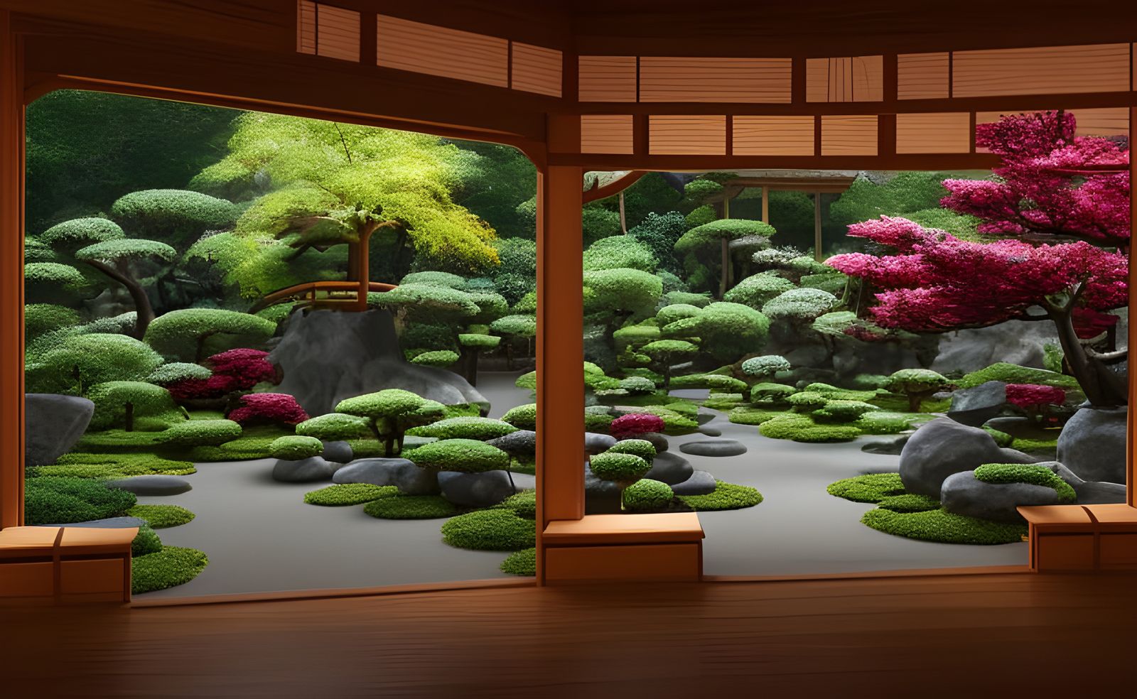 Hyper-Realistic Japanese Garden Digital Illustration