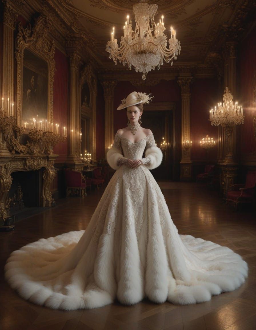 Regal Woman in Opulent Ballroom, Exuding Confidence and Pois...