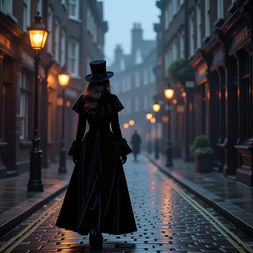 Victorian London Fog: Golden Gaslight and Velvet Cloak