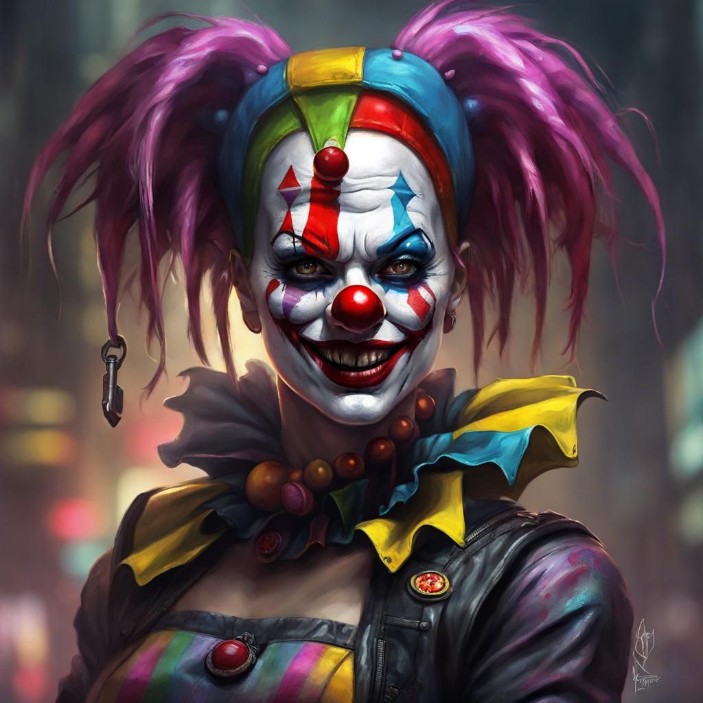 Sinister Cyberpunk Clown Jester in Rutkowski Style