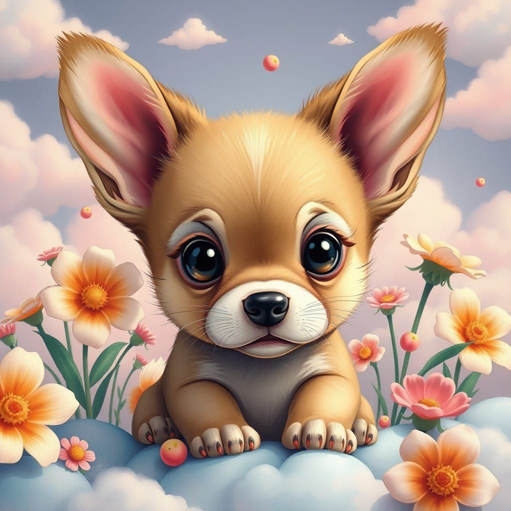 Whimsical Puppy in a Vibrant Floral Wonderland