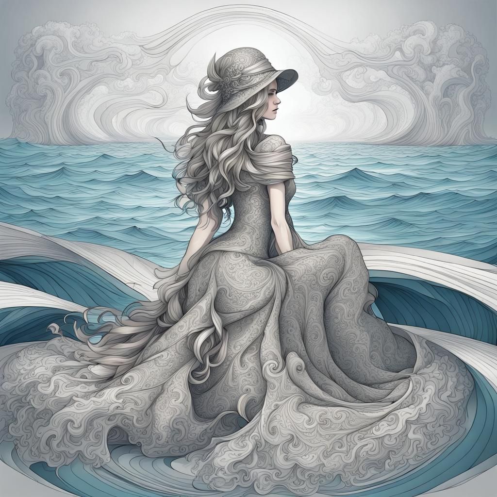 Sorceress sitting by ocean