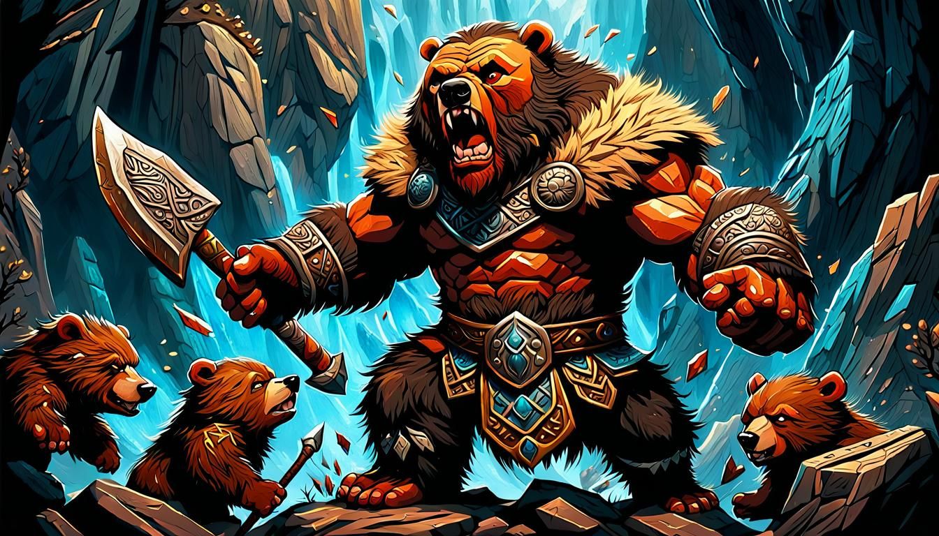 Chibi Dwarven Barbarian, Totem of the Bear, Fantasy Art