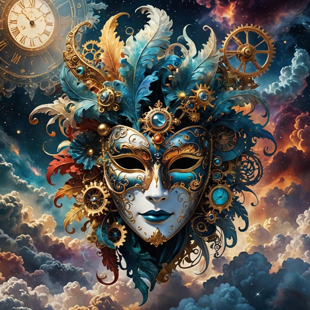 Celestial Masquerade Mask Amidst Ethereal Clouds