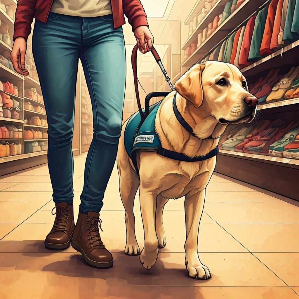 Woman and Labrador Assistance Dog in Watercolour