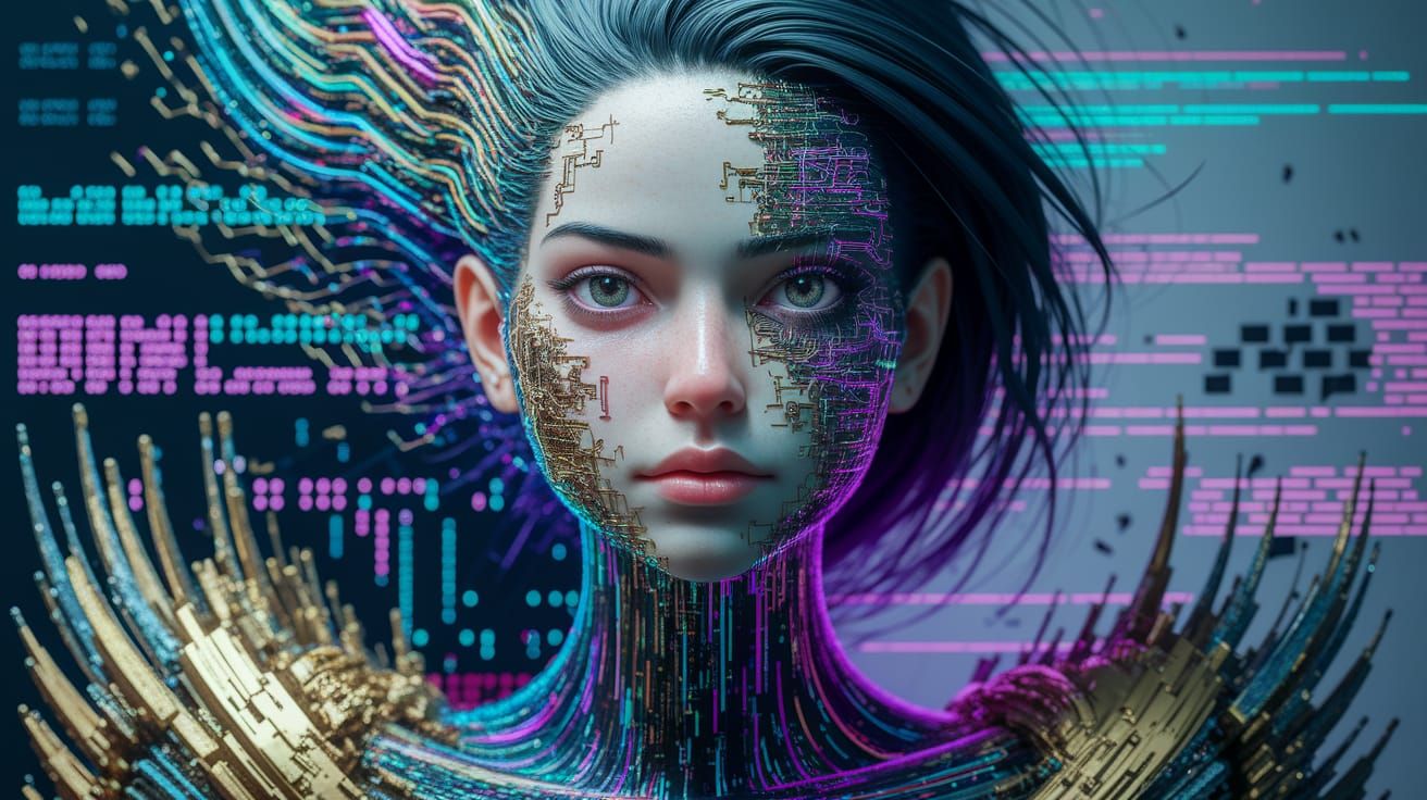 Cyberpunk Shaman Dissolving into Digital Vortex