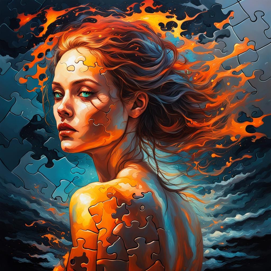 Colorful Flying Girl Puzzle in Splash Art Style