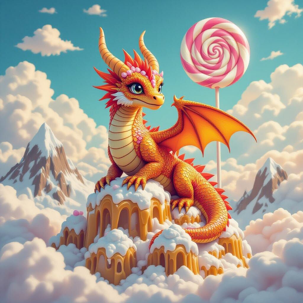 Dragon with Rock Candy Scales on Nougat Mountains