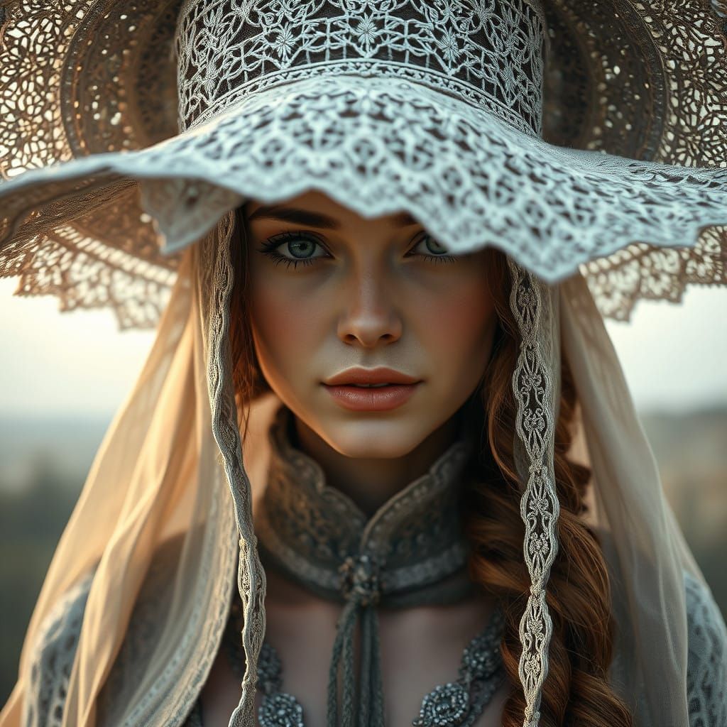 Intricate Silver Lace Hat in Liam Sharp's Style, Dutch Inspi...