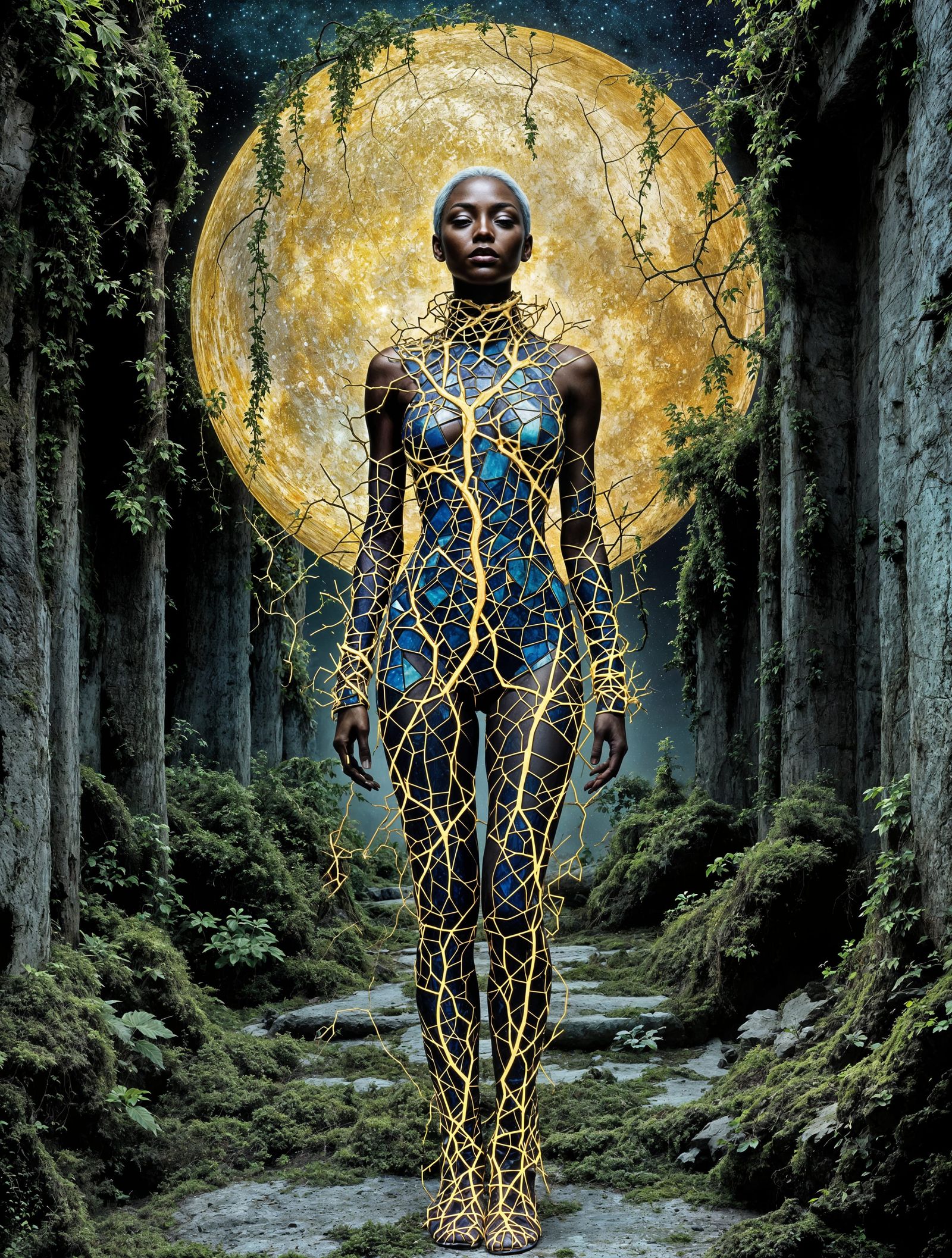 Glittering Cosmic Goddess Embodied in Ancient Ruins