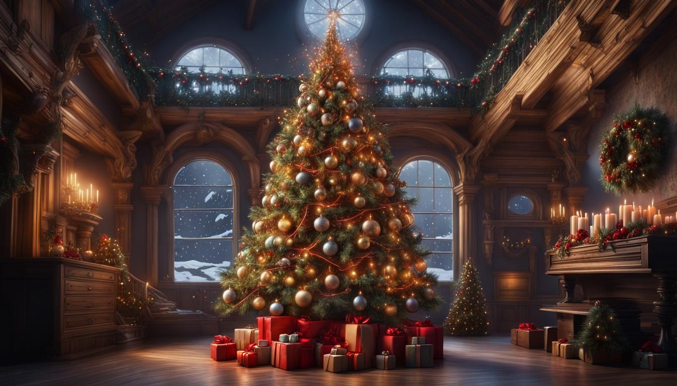 Detailed Christmas Tree: Matte Painting Concept Art