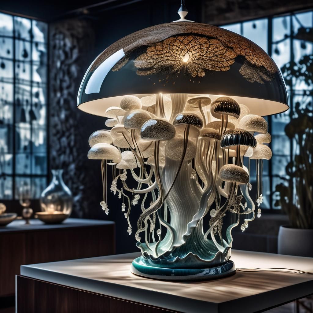 Whimsical ceramic jellyfish lamp