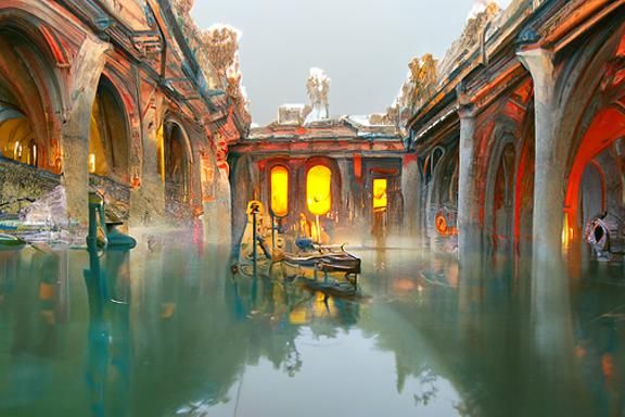 Detailed Roman Baths in Painterly Digital Art