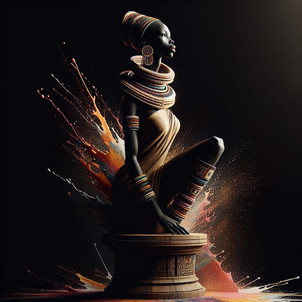 Ndebele Woman Wood Sculpture with Neck Rings