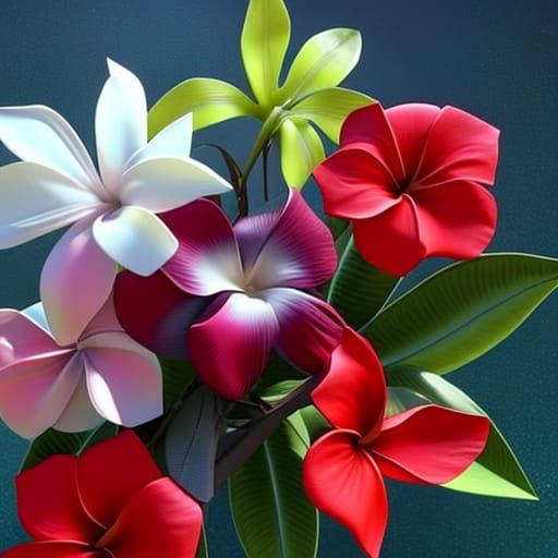 Hyperrealistic Hawaiian Flowers Bouquet in Mixed Media