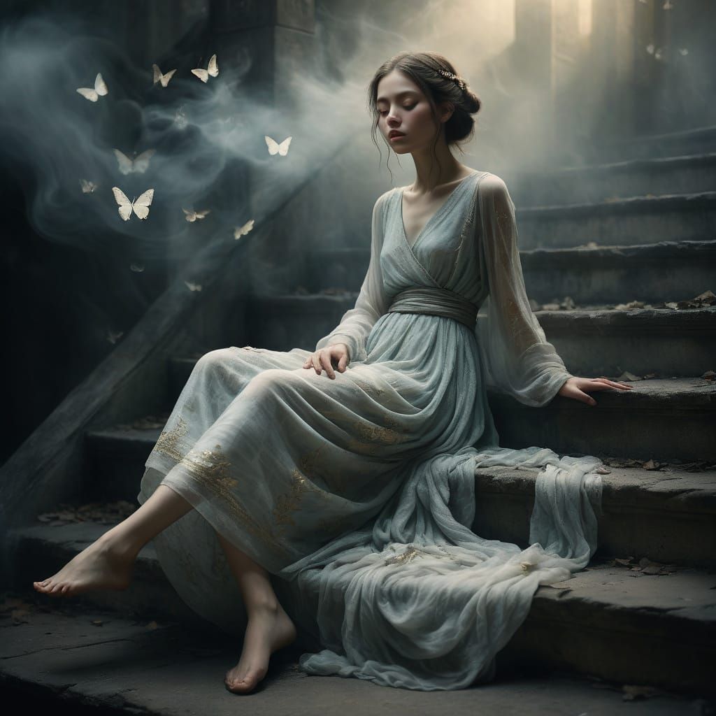 Dreamlike Fantasy Scene in Classic Oil Painting Style