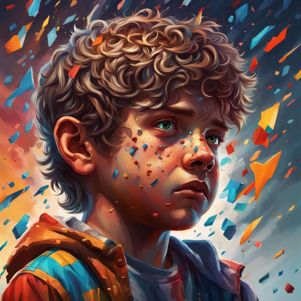 Hyperrealistic Neurodivergent Boy in Splash Art Style