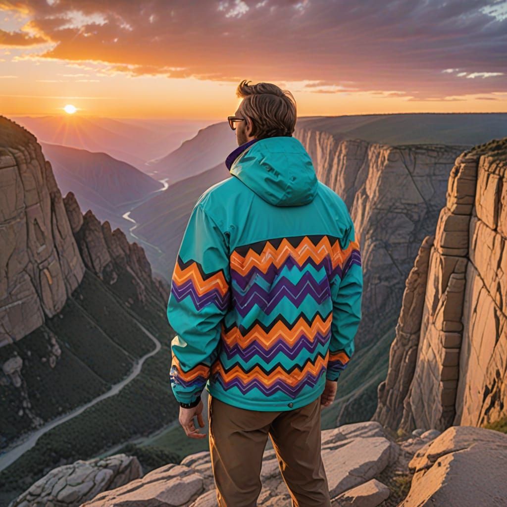 Hiker at Sunset in Southwestern Style Jacket