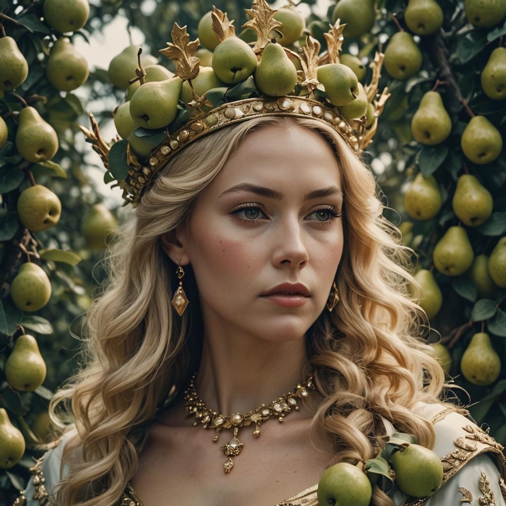 Pear Goddess Portrait in Cinematic Style