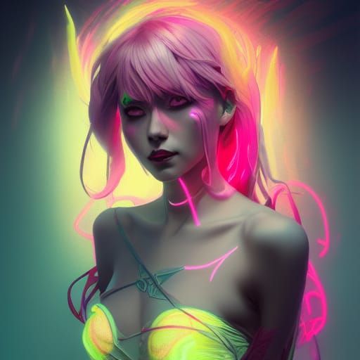 Neon Devil Girl Portrait in Digital Art Style