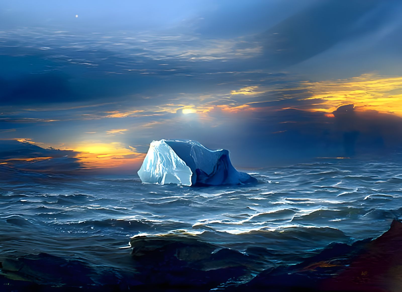 Arctic Iceberg in Romantic Oil Painting Style