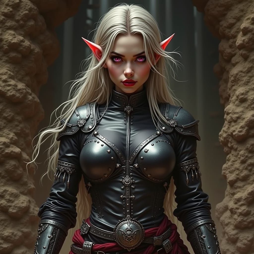 Dark Fantasy Drow Elf Warrior in Mysterious Forest