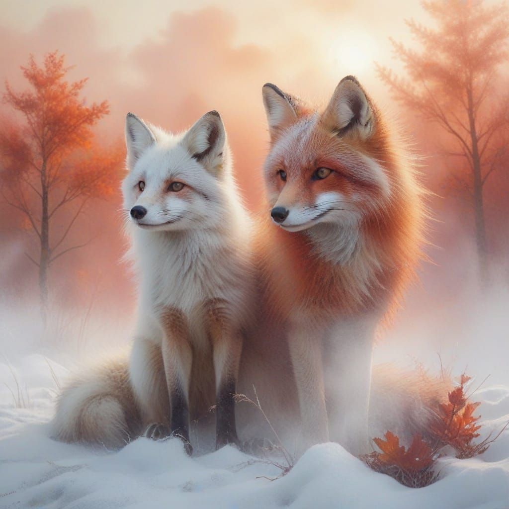 Ethereal Autumn Fox in Vibrant Watercolor Oil Painting Style