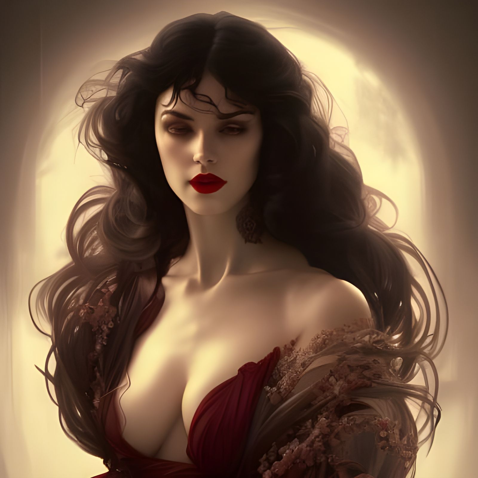 Lustrous Vamp Portrait in Art Nouveau Style