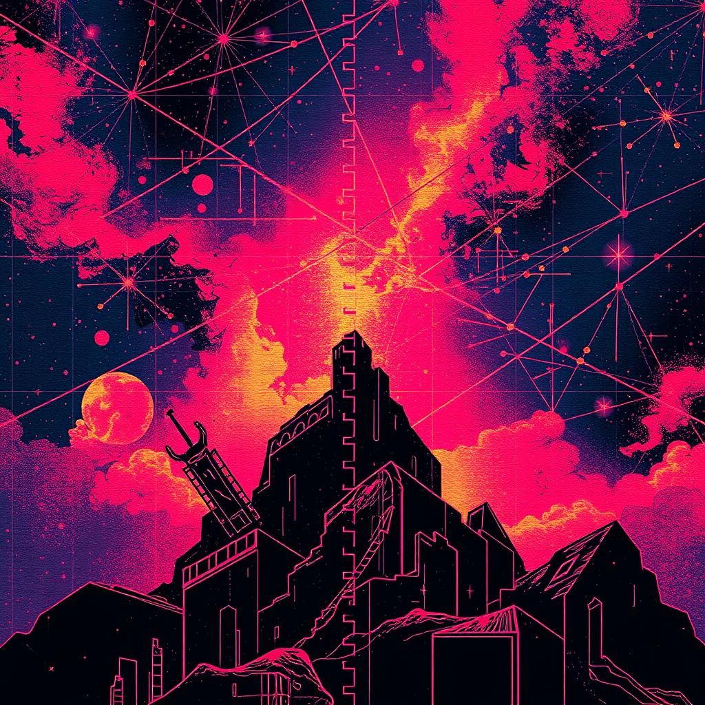 Abstract Constellation of Digital Glitches in Indigo